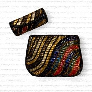 NIB Beaded Cosmetic Bag and Lipstick Holder Set Vintage